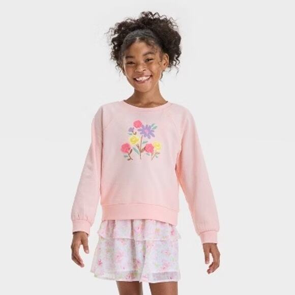 Cat & Jack NWT Girls Long Sleeve French Terry Floral Pullover Sweatshirt S (6/7) - Picture 1 of 7